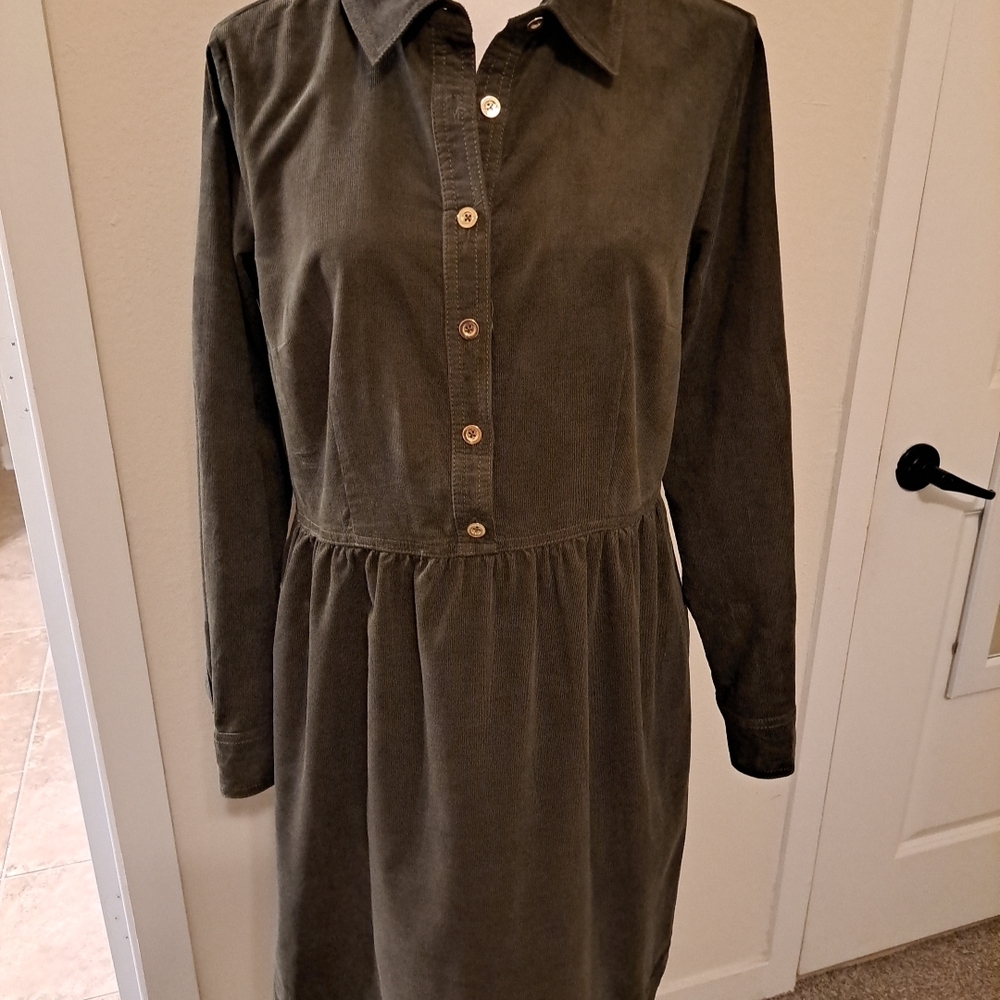 Talbots Corduroy Shirtdress Hunter Green Size 8 Excellent Condition